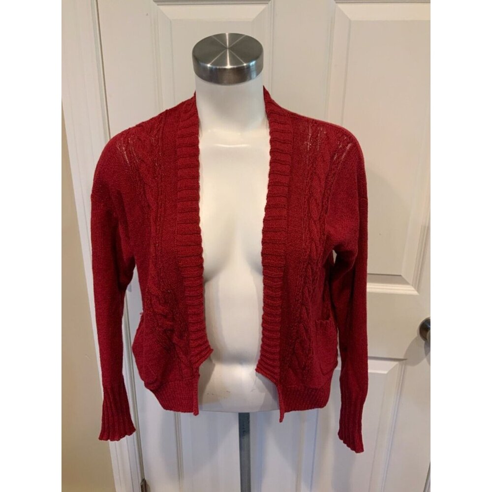 Guinevere Thin Knit Open Front Cropped Cardigan, Size Medium